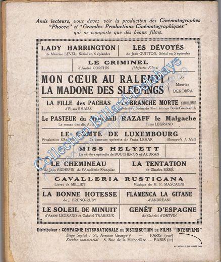 Le Chemineau verso. Productions cinématographiques en 1927.