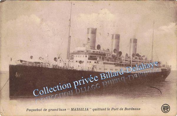 LE MASSILIA au Port de BORDEAUX. CPA envoyée1923 à V.FAURE(31).