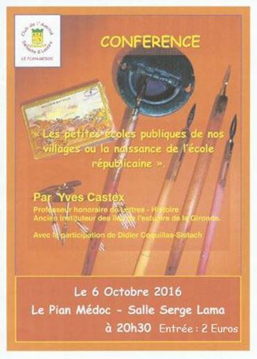 LE PIAN MEDOC - CONFERENCE - Salle Serge LAMA à 20h30 le 6 octobre 2016