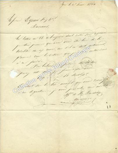JOSEPH DURDILLY DE LYON, chef d'escadron en 1864 écrit à BORDEAUX.