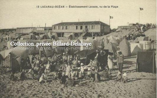LACANAU-OCEAN. ETABLISSEMENTS LACAZE vus de la Plage 1920.