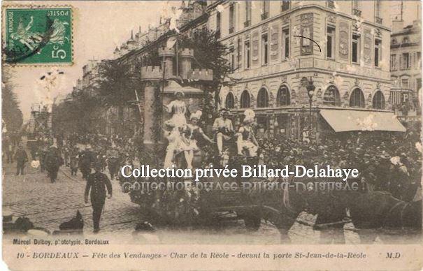 Fête des vendanges le char de la Réole arrive cours de l'Intendance.