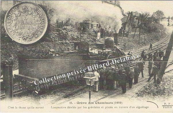 1910 - Cheminots en grève, à PARIS. 5 fr. la thune qu'ils auront.