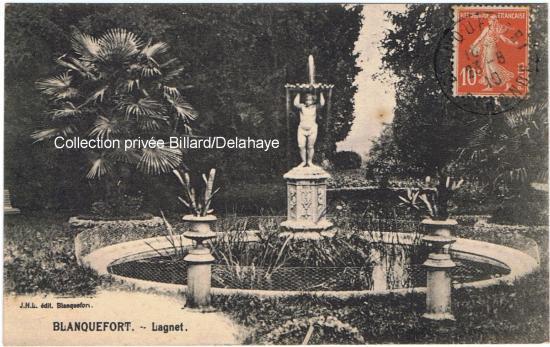 Fontaine du domaine de Lagnet carte ayant circulé en 1910.