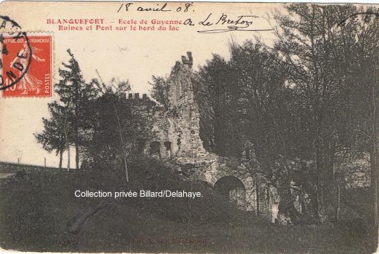 Ecole de Guyenne, ruine et pont sur le bord du lac.