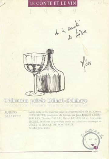 LE CONTE ET LE VIN 1989 dédicacé par Müss illustrateur caychacais engagé.