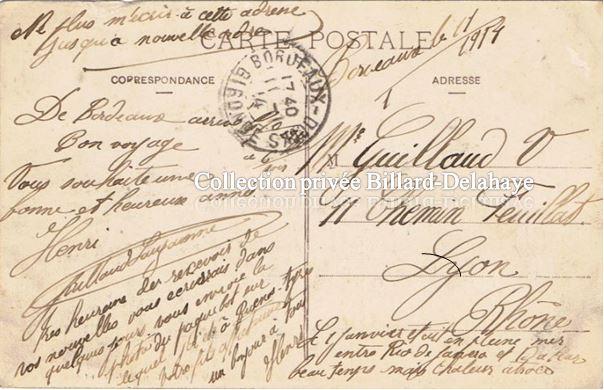 LE GALLIA - CP envoyée de Bordeaux le 11 janvier 1914.
