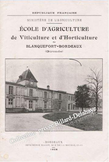 Ecole d'Agriculture, plaquette d'information 1928.Elle se compose :