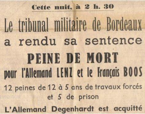 EPILOGUE DU PROCES D'ORADOUR ( Photo SUD-OUEST 13 février 1953).