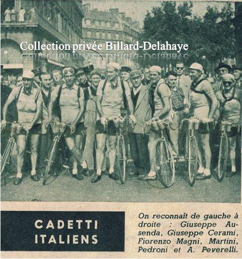 TOUR 1949  : EQUIPE CADETTI  ITALIENS. Directeur tech. Palmiro Mori.