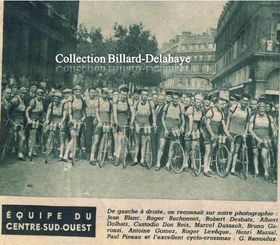 TOUR 1949 :  Equipe du CENTRE-SUD-OUEST. Dir. Tech. Marcel Bidot.